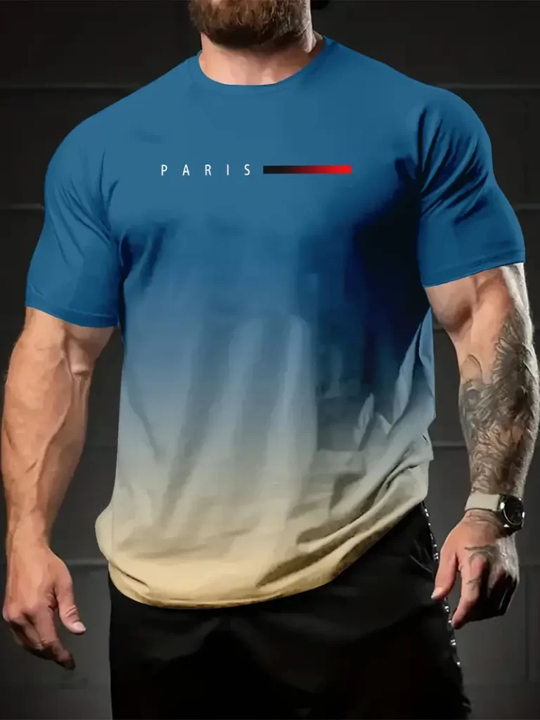 Camiseta Masculina de Verão com Estampa 3D de Paris